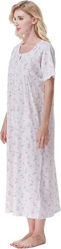 Vista 5 de Keyocean - Camisón de manga corta para mujer, 100 % algodón, suave, cómodo, ligero, con encaje, para verano, ropa de dormir