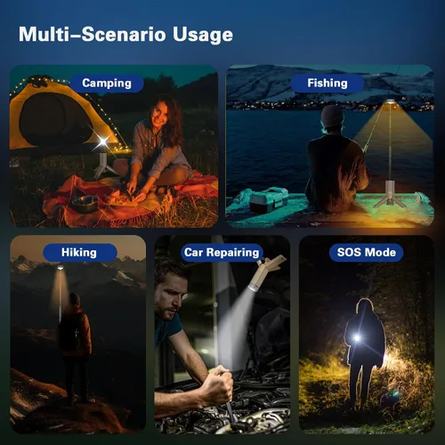 Vista 2 de Luces telescópicas para campamento, recargables y plegables de 10500 mAh, linternas LED con soporte, linternas impermeables IPX7 con base magnética