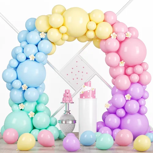 Vista 124 de Voircoloria Paquete de 90 globos de arena blanca de diferentes tamaños de 18/12/10/5 pulgadas, kit de arco de guirnalda de globos blancos arena
