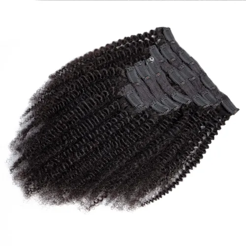 Vista 3 de Extensiones de cabello humano real rizado con clip, extensiones de cabello humano real 3C 4A, extensiones de cabello humano con clip, doble trama