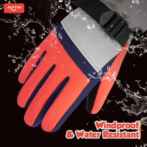 Vista 4 de AOTOW Guantes de nieve de invierno para niños Guantes de esquí deportivos para niños y niñas, resistentes al agua, resistentes al viento, clima