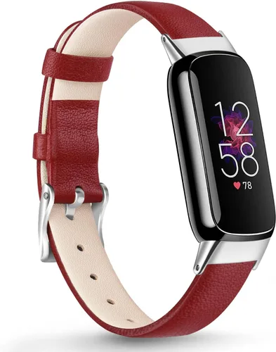 Vista 8 de Vancle Correa de cuero compatible con Fitbit Luxe, correa de cuero delgada ajustable para mujeres y hombres