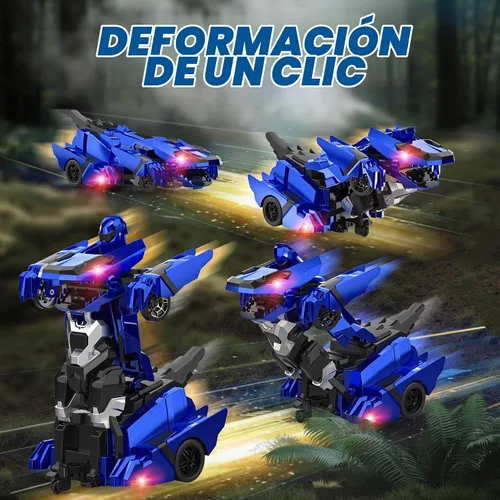 Vista 2 de Kroyedfuw Coches RC Transformables de Dinosaurio, Coche de Control Remoto 2.4Ghz que se Transforma en Robot con Luz Intermitente, Rotación 360°