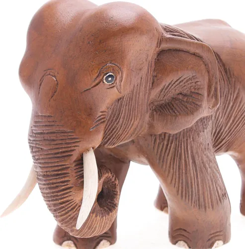 Vista 5 de NOVICA Árbol de lluvia tallado a mano de color marrón natural y zoológico de safari de madera de marfil, 6.5 pulgadas de alto, elefante majestuoso