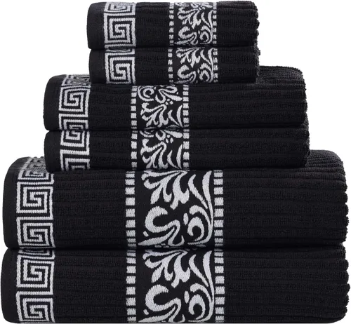 Vista 17 de Superior Juego de toallas de algodón 3 piezas, patrón griego decorativo, artículos esenciales para el hogar, toallas absorbentes, decoración