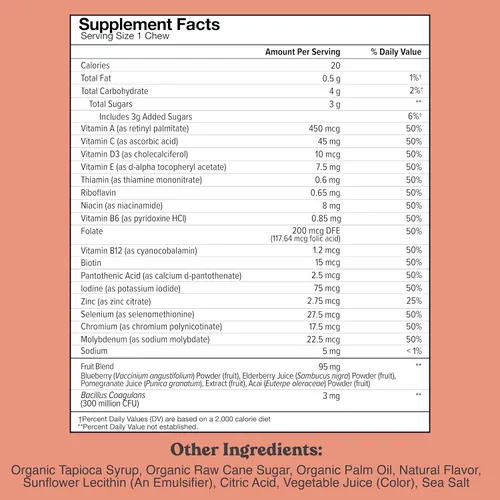 Vista 2 de Chewsy Multivitamínico para niños, deliciosos masticables diarios de vitaminas estilo caramelo + probióticos + superalimentos, suplemento masticable