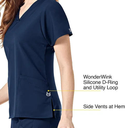Vista 3 de WonderWink Camiseta médica básica con cuello en V para mujer