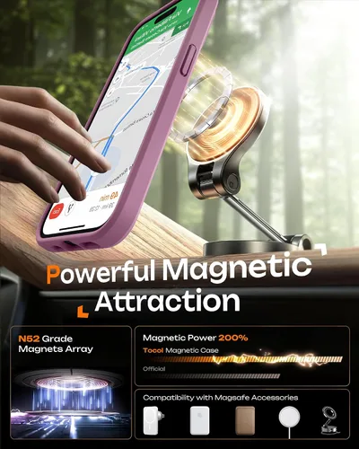 Vista 428 de TOCOL Funda para iPhone 11, compatible con Magsafe, protección completa de cámara, imanes integrados, protección contra caídas, funda translúcida