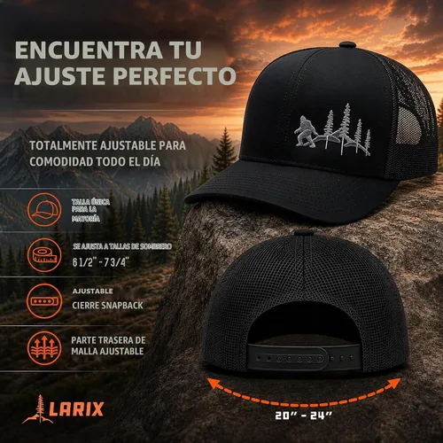 Vista 5 de LARIX Trucker Hat Men - Snapback Cap with Breatheable Mesh Back, Hats for men, Mens Hat, Mens Trucker Hats Negro (Wb)