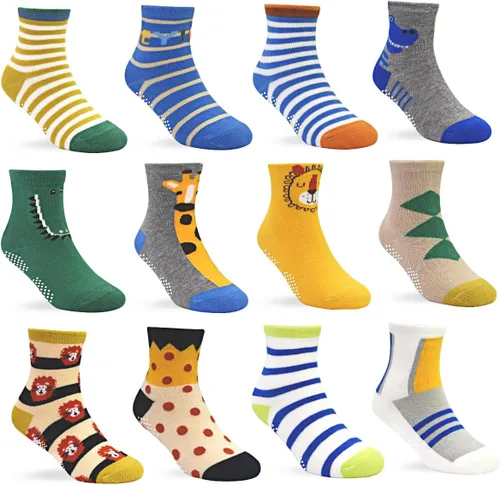 Vista 14 de Tphon Calcetines para Niños Pequeños, Calcetines Antideslizantes para Bebés para Niños y Niñas, 12 Pares de Calcetines para Niños Infantes de 6M-10