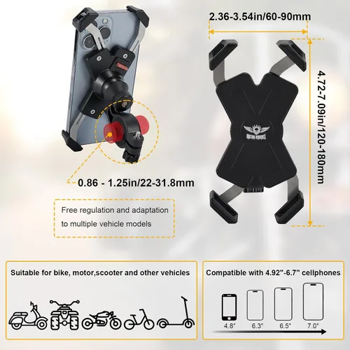 Vista 3 de Soporte de teléfono para motocicleta, soporte universal para manillar de motocicleta, abrazadera de teléfono celular para iPhone/Galaxy de 4.72 a