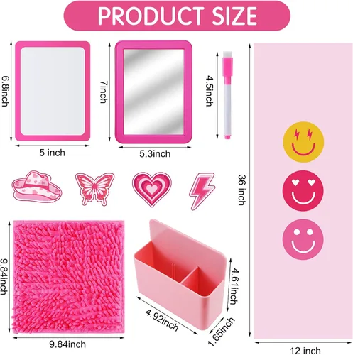 Vista 2 de Ctosree El kit de accesorios para casillero de 18 piezas incluye papel tapiz magnético, espejo, alfombra, pizarra blanca, marcador de borrado