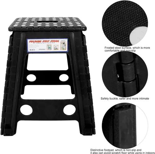 Vista 3 de Taburete de plástico Taburete plegable portátil para pesca de senderismo interior (negro)