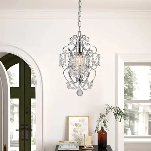 Vista 4 de Candelabro enchufable mini lámpara cromada 1 lámpara elegante lámpara de techo de hierro de cristal para dormitorio, baño, comedor, sala de estar