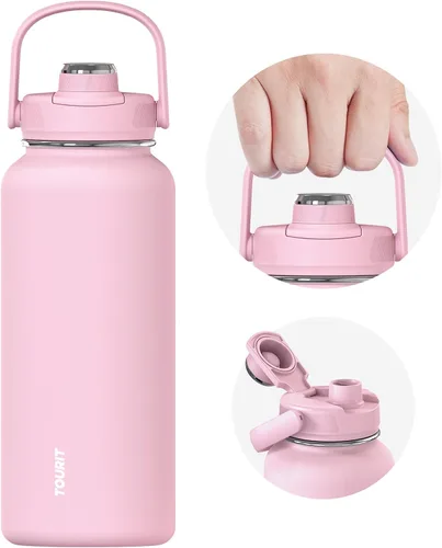 Vista 11 de TOURIT Botella de agua aislada de 32 onzas, botella de acero inoxidable con popote, aislamiento al vacío de doble pared para bebidas frías
