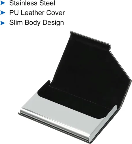 Vista 4 de PATIKIL Business Card Holder, 2 Pieces PU Leather Flip Slim Name Cards Protector Case for Women Men, Black