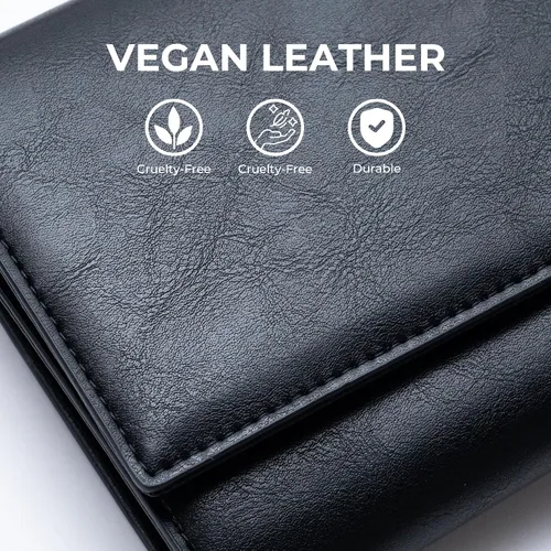 Vista 6 de Alldaily Billetera pequeña con bloqueo RFID, billetera delgada para tarjetas de crédito con bolsillo con cremallera, Negro -, Compacto
