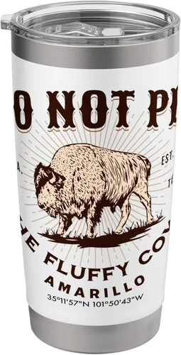 Vista 8 de Amarillo Texas Do Not Pet the Fluffy Cows - Vaso aislado de acero inoxidable con diseño de bisonte divertido