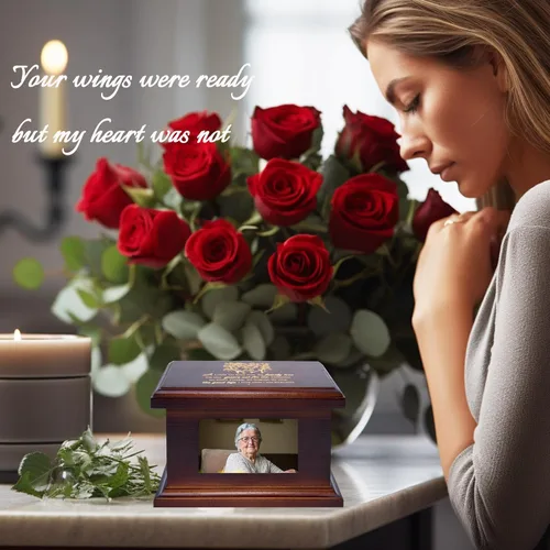 Vista 5 de Urnas Pequeñas de Madera de 5.5 Pulgadas para Cenizas, Urnas Memoriales Funerarias con Marco para Fotos, Urnas Pequeñas de Recuerdo, Cajas y Ataúdes