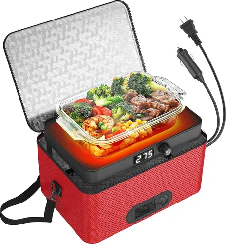 Vista 10 de Horno portátil, calentador de alimentos portátil de 12 V 24 V 110 V-240 V para automóvil, horno portátil personal, mini lonchera eléctrica