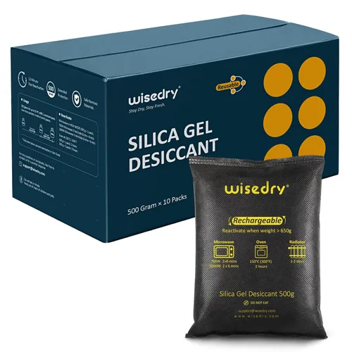 Vista 13 de Wisedry 5 Gram [60 Paquetes] Bolsas de Gel de Sílice de Grado Alimentario Recargables Deshumidificadores Desecantes con Cuentas Indicadoras