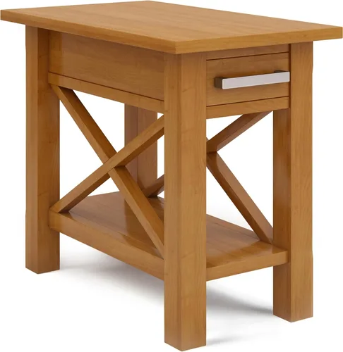 Vista 23 de SIMPLIHOME Kitchener - Mesa auxiliar cuadrada de madera maciza de 21 pulgadas de ancho, color marrón Contemporary accent table with X-design, a