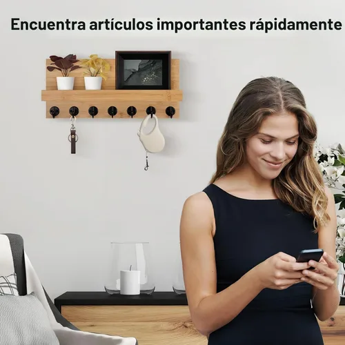 Vista 4 de Lwenki Soporte para llaves de pared, llave de entrada y soporte para correo con 7 ganchos resistentes para lentes de sol, correa de perro, estante