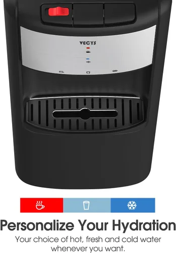 Vista 3 de VECYS Dispensador de enfriador de agua de carga superior caliente y fría, 3 o 5 galones con bloqueo de seguridad para niños, compresor