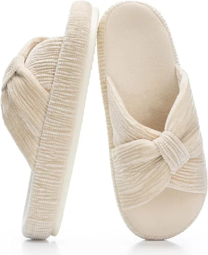 Vista 19 de Chantomoo - Pantuflas para mujer de espuma viscoelástica para la casa con cordón, lazo y tiras cruzadas, zapatos de cama cómodos y de moda