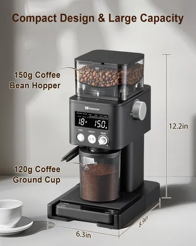 Vista 9 de MOKKOM Molinillo de café con báscula de café extraíble a través de conectividad Bluetooth, molinillo de granos de café cónico antiestático, 31