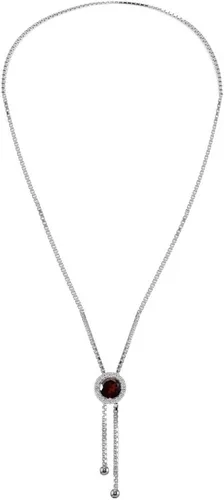 Vista 4 de Collar Lariat ajustable de plata de ley con piedras preciosas y topacio blanco redondo con halo redondo