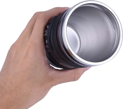 Vista 4 de Fdit Taza de café con lente de cámara, SLR con forma de lente de viaje, frasco de viaje de acero inoxidable, taza de aislamiento a prueba de fugas