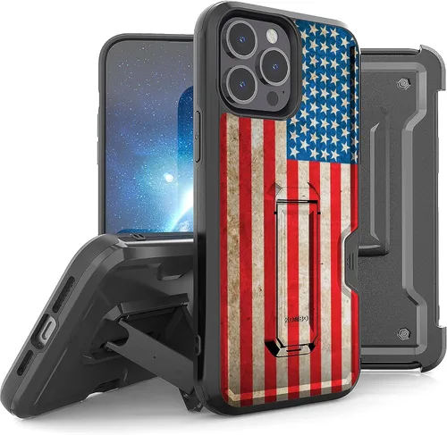 Vista 16 de Compatible con Apple iPhone 13 Pro Max Armor Kombo Kickstand Funda con clip para cinturón, híbrida, resistente, resistente, a prueba de golpes