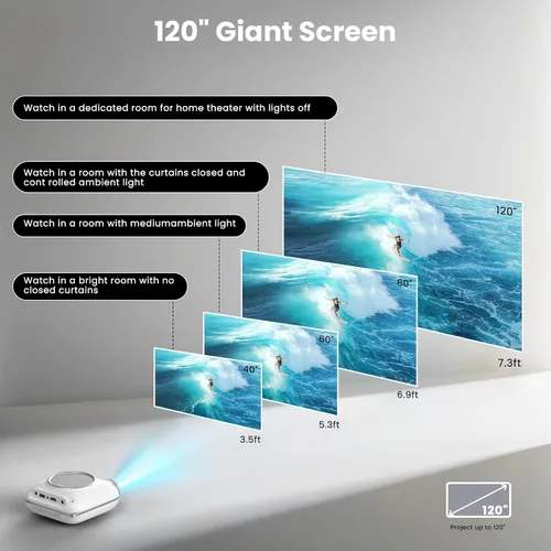 Vista 6 de HOMPOW Mini proyector con Bluetooth bidireccional, proyector portátil para uso de cine en casa, compatible con 1080P para proyector al aire Blanco