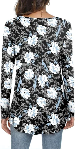 Vista 3 de LONGYUAN 2023 - Blusa de manga larga para mujer, estilo casual, holgada, holgada, cómoda, elástica, linda