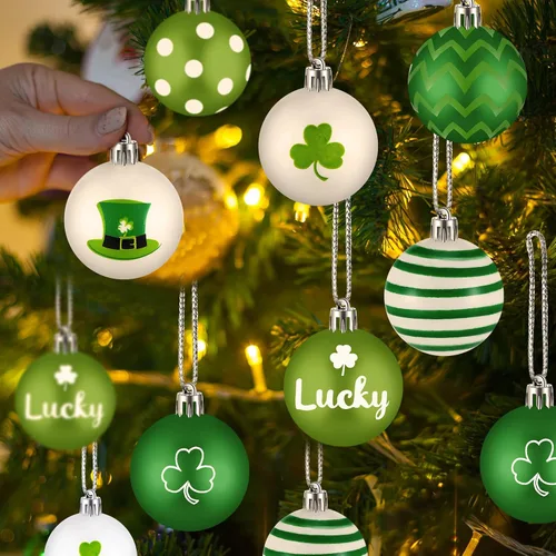 Vista 5 de Libima 40 adornos para árbol del día de San Patricio, decoración colgante del día de San Patricio, bolas de trébol irlandés, decoraciones