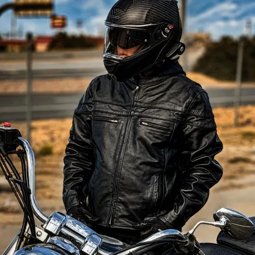 Vista 3 de Daniel Smart - Chaqueta de cuero negro para hombre, con cuello mandarín, con bolsillos interiores