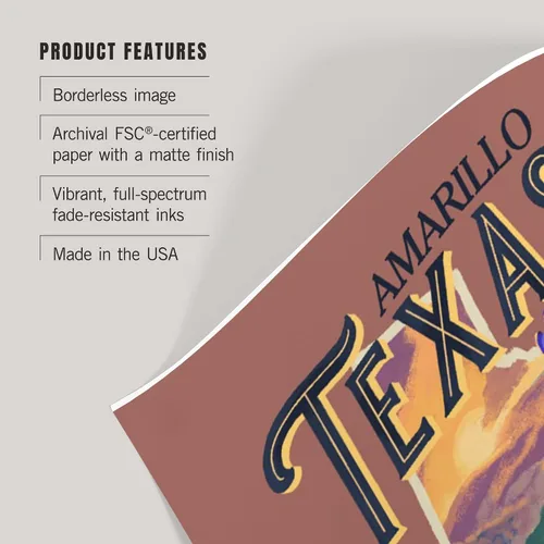 Vista 3 de Lantern Press 16x24 Inch Giclee Print, Amarillo, Texas, Facts About, State Series