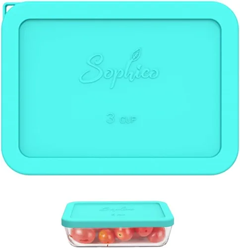 Vista 8 de SOPHICO Tapas de repuesto de silicona rectangular de 3 tazas para vidrio MINT - 2 PACK
