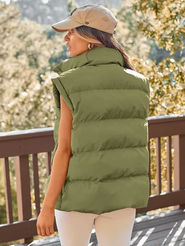 Vista 4 de AUTOMET Chalecos acolchados para mujer, chaquetas de moda de otoño, trajes hinchados, abrigos de moda sin mangas, ropa de invierno
