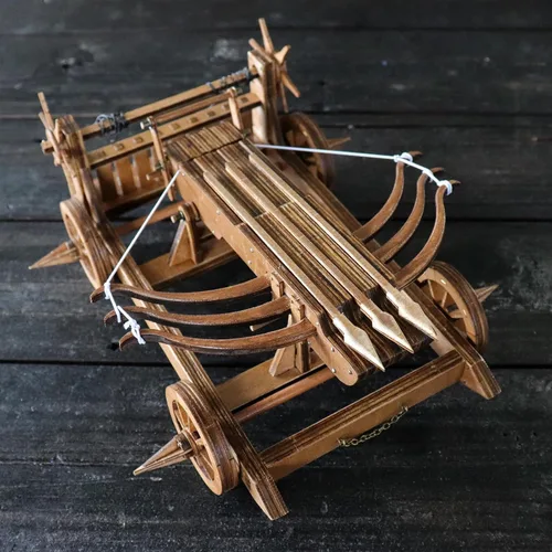 Vista 2 de The Wu-HOU Crossbow Chariot Three Kingdoms Weapons Scale Model Kits-DIY Rompecabezas de madera 3D Juguete de mesa Retro Mecánico