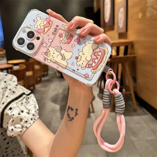 Vista 4 de Roemary Funda de cachorro para iPhone 13 con tarjetero, funda de pastel para niñas y mujeres Cachorro de pastel beige