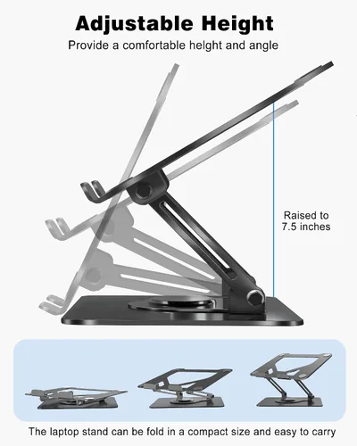 Vista 4 de Soporte giratorio para laptop de 360° para escritorio Ergonómico, altura ajustable, ahueca hacia fuera la estructura estable de la disipación