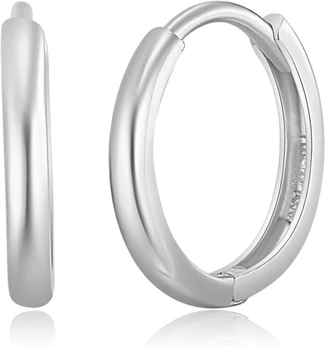 Vista 2 de Aretes de aro de oro blanco de 14 quilates de 0.079in de grosor, 3 tamaños diferentes disponibles, Oro de 14 quilates