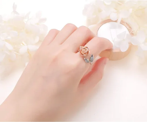 Vista 23 de Anillos abiertos ajustables de plata de ley S925, anillo de rosa para mujeres y adolescentes