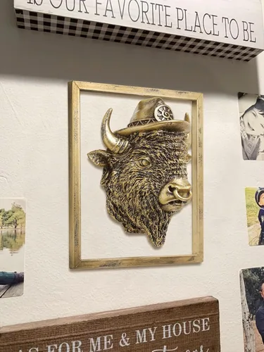 Vista 4 de Newinhome Decoración de pared de cabezas de animales (incluye marco de metal) esculturas de animales de resina, decoración para colgar en la pared