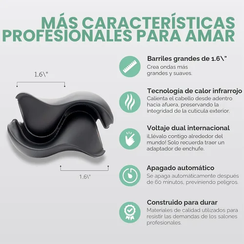 Vista 6 de MINT Ondulador de pelo de sirena de doble barril para cabello largo Herramienta iónica de ondulación profunda que crea volumen y ondas de playa