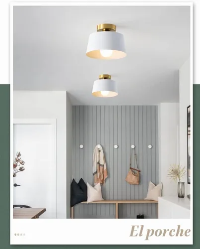 Vista 6 de Lámpara de techo, lámpara de techo para pasillo con placa dorada y pantalla blanca, lámparas de porche de estilo moderno y simple, montaje 2 Pack