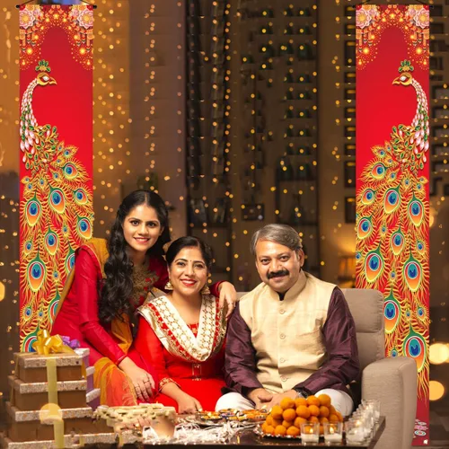 Vista 5 de Nepnuser Cartel de feliz Diwali para porche, pavo real, festival indio de luces, decoración de fiesta, letrero de bienvenida hindú Deepavali