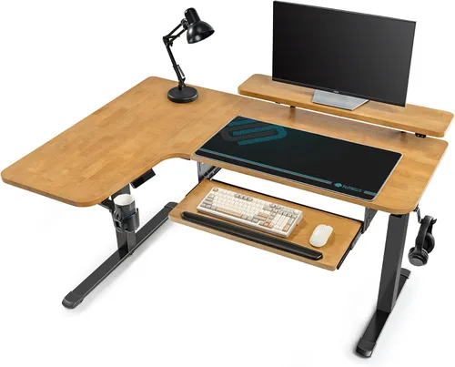 Vista 13 de EUREKA ERGONOMIC Escritorio eléctrico de pie en forma de L de 55 pulgadas, escritorio para juegos de computadora de altura ajustable con bandeja